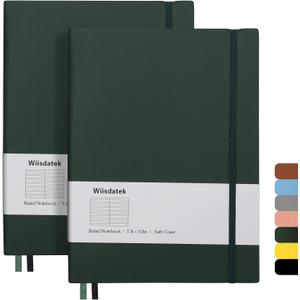 B5 College Ruled Notebooks - 2 Pack B5 Large Journal Notebooks with 376 Numbered Pages,100gsm Thick Lined Paper,Soft PU Leather Cover,7.6 X 10 inch(GREEN)