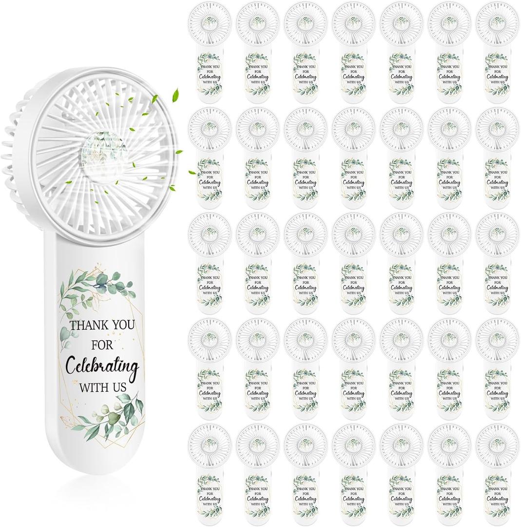 CroBlissful 48 Pack Mini Handheld Fans Wedding Favors for Guests Bulk | Greenery Portable Wedding Fan Battery Powered for Outdoor Summer Beach Garden Wedding Ceremony Bridal Shower Supplies