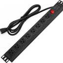 BTU Power Strip Surge Protector Rack-Mount PDU, 8 Right Angle Outlets Wide-Spaced, Mountable Power Strip Heavy Duty for Server Racks, Commercial, 300J,ETL (Black 6FT)