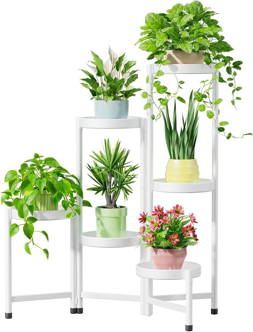 iDavosic.ly Plant Stand Indoor Outdoor, 6 Tier Corner Metal Flower Display Holder Shelf, Easy Assembly Folding Tall Orchid Rack for Patio Balcony Porch Garden Living Room House, White