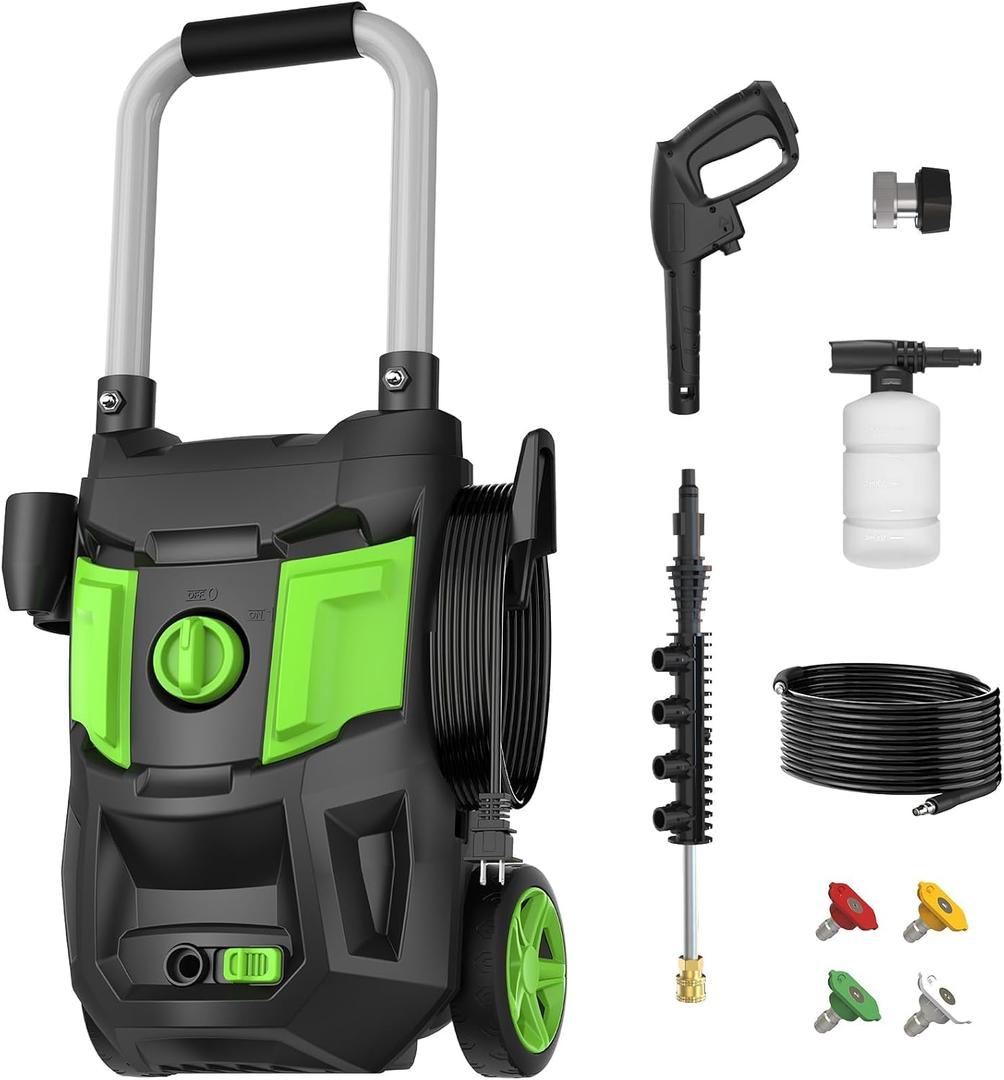 Electric Pressure Washer - 5000PSI Max 3.0GPM with 20FT Hose, 35FT Power Cord High Power Washers Electric Powered 4 Nozzles for Cleaning Patios, Cars, Gardens, Driveways and Outdoor Surfaces
