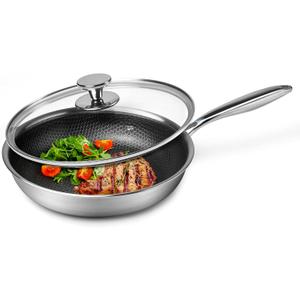 Stainless Steel Frying Pan Nonstick Frying Pan with Lid 10 Inch Honeycomb Stainless Steel Skillet Woks Pan for Gas Electric Induction Ceramic Stoves and Oven