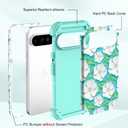 Hocase for Google Pixel 9 Pro XL Case, Shockproof Heavy Duty Protection Hard Plastic+Silicone Rubber Bumper Hybrid Protective Case for Google Pixel 9 Pro XL 6.8" 2024 - White Flowers in Teal
