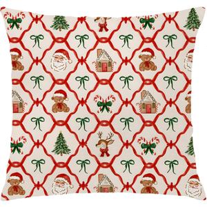 Red Green Christmas Santa Pillow Covers 18x18 Double-Sided, Christmas Bedroom Decor, Coquette Xmas Tree Reindeer Candy Cane Decorative Throw Pillow Cover for Girls Room Dorm Apartment Decor (Color-3)