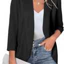 Happy Sailed Womens 3/4 Sleeve Blazers Lightweight Open Front Cardigan Jacket Office Work Suits (Black, XL)