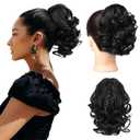REECHO Ponytail Extension, 9" Short Curly Wavy Claw Clip Pony tails Hair Extensions HP001 Hairpieces for Women - Black
