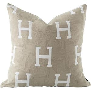 20x20'' Inches Throw Pillow Cushion Cover - Beige H Letter Embroidery Modern Fashion Style Couch Sofa Pillow Cover for Living Room Bedroom