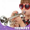 Lewtemi Silver Three-Valve Trumpet Musical Instruments Toy for Kid Toddler Fake Plastic Preschool Music Toy Gift Portable Wind Instrument Early Educational Teaching Songs Gifts for Toddlers Children