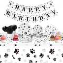 Tanlade 171 Pieces Dog Paw Pattern Birthday Party Supplies Set Includes 7" and 9" Plates Cup Napkins Forks Knives Spoon 2 Tablecloth Banner for Puppy Theme Birthday Party Decorations
