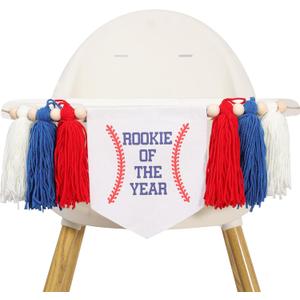 Rookie of the Year 1st Birthday High Chair Banner - Baseball Theme First Party Decoration, One Highchair Tassel Banner, Boy Photo Prop, Blue