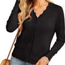 GRECERELLE Women's Long Sleeve V-Neck Button Down Cardigan Knit Shrugs Sweater (Black) Medium 