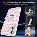 Compatible with Striped iPhone 17 Case with Stand,6.3" T-Pink