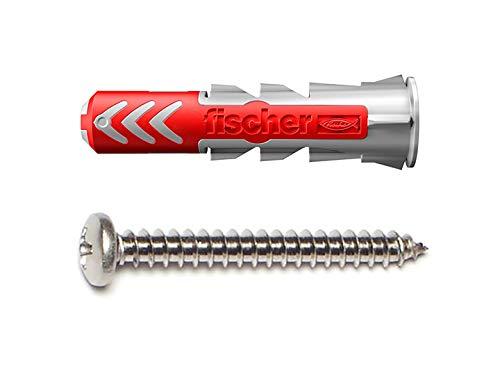 fischer DuoPower 1/4" x 1-3/16" S PH, 50 Plugs & 50 Screws, Powerful Universal Plug with Intelligent 2-Component Technology for Fastenings in Concrete, Bricks, Drywall, Chipboard, etc