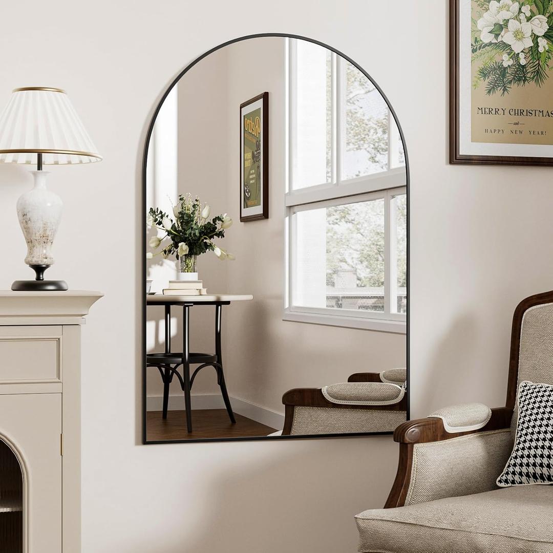 Rowjut Black Arched Bathroom Mirror for Wall 30"X20" Wall Mirror for Living Room, Bedroom, Bathroom, Dressing Room Hanging Vanity Mirror for Wall Decoration.