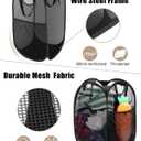 2 Pcs Strong Mesh Pop-up Laundry Hamper, Quality Pop Up Hampers for Laundry with Durable Handles Solid Bottom High Carbon Steel Frame, Easy to Open and Fold Flat for Storage(Black)