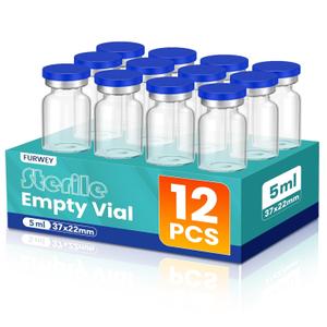 5ml Sterile Vials with Self Healing Injection Port and Sealing Cap, Glass Sterile Vials for Injections 12 PackEmpty Vial, No Liquid