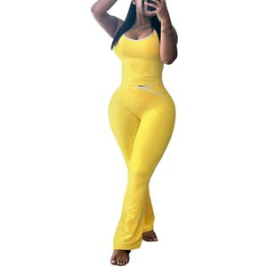 HBQ 2 Piece Sets For Women Summer Contrast Binding Backless Crop Tank Top and Flare Pants Lounge Sets Tracksuit, XXL