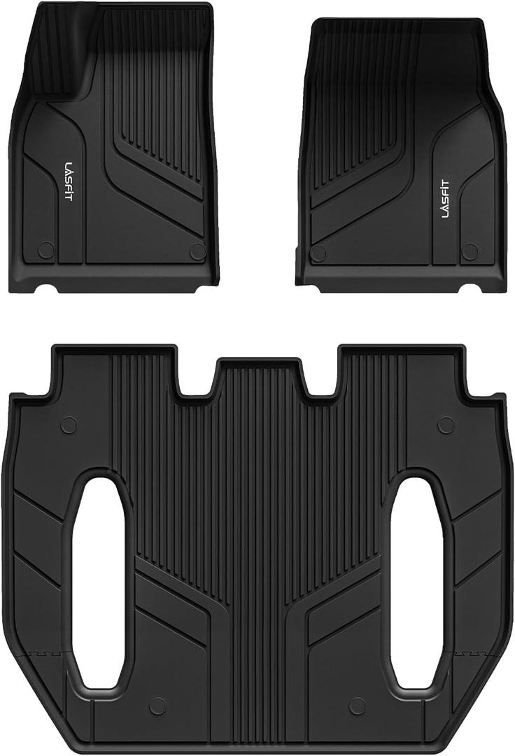LASFIT Floor Mats for Tesla Model X 6 Seater & Model X Plaid 2026 2025 2024 2023 2022 2021, All Weather TPE Custom Fit Floor Liners 1st & 2nd & 3rd Front & Rear Row Car Mats, Black