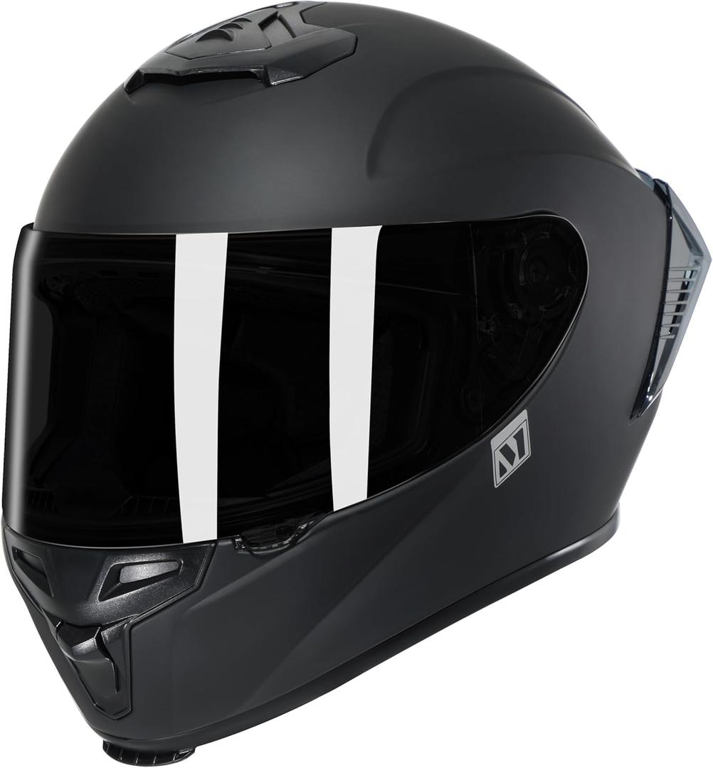 Full Face Motorcycle Helmet with Spoiler - Advanced Aero Design for Men and Women (Unisex) (Large, Matte Black)