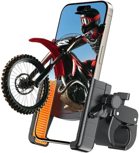 aLLreli Bike Phone Holder [Camera Friendly], 360° Clip-n-Lock Motorcycle Mount fits iPhone 16/15/14/13 and More Phone up to 3.3 inches Wide, Perfect for Bikes, Motorcycles and Scooters, Set of 2