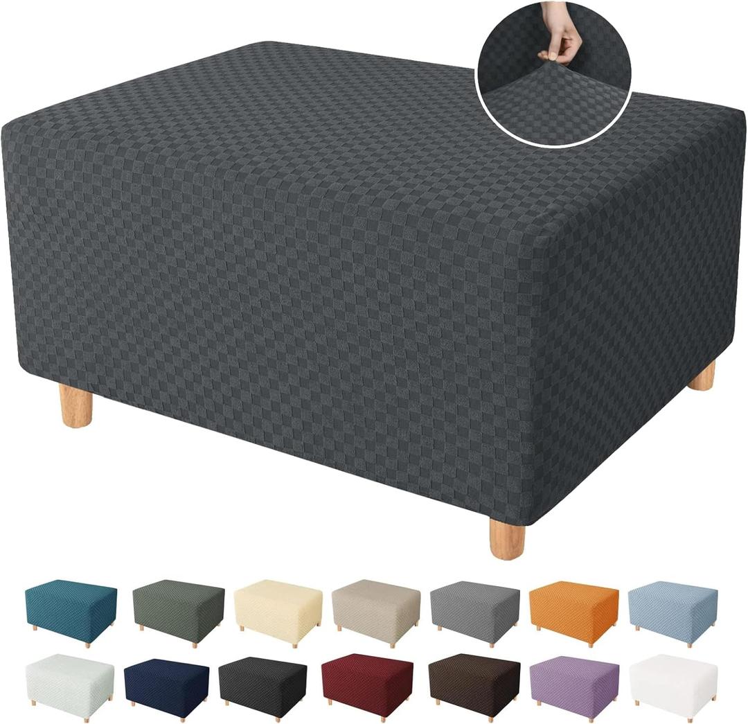 YEMYHOM Ottoman Cover Latest Jacquard Design High Stretch Folding Storage Footstool Protector Rectangle Removable Slipcover (Ottoman Medium, Dark Gray)