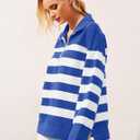 Quarter Zip Sweatshirts 2025 Women Oversized Striped Pullover Tops Lapel Collar Long Sleeve Sweater Shirts Y2K Clothes