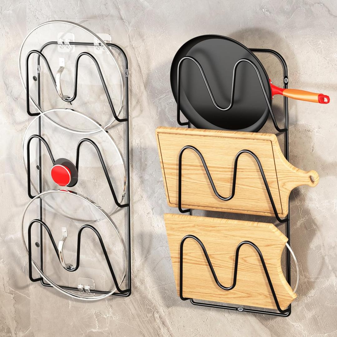 2 Pack Pot-Lid-Organizer, 6-Tier Pots and Pans Lid Organizer Under Cabinet, No Drilling, Rustproof, Lid-Organizers-Inside-Cabinet for Small-Space-Solution & Kitchen Cabinet Organization (Black) 2 Pack Pot-Lid-Organizer, 6-Tier Pots and Pans Lid Organizer Under Cabinet, No Drilling, Rustproof, Lid-Organizers-Inside-Cabinet for Small-Space-Solution & Kitchen Cabinet Organization (Black)