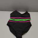 BMJL Women's High Waisted Bikini Ribbed Two Piece Swimsuit High Cut Color Block Adjustable Straps Bathing Suit (Large, Rainbow Black043)