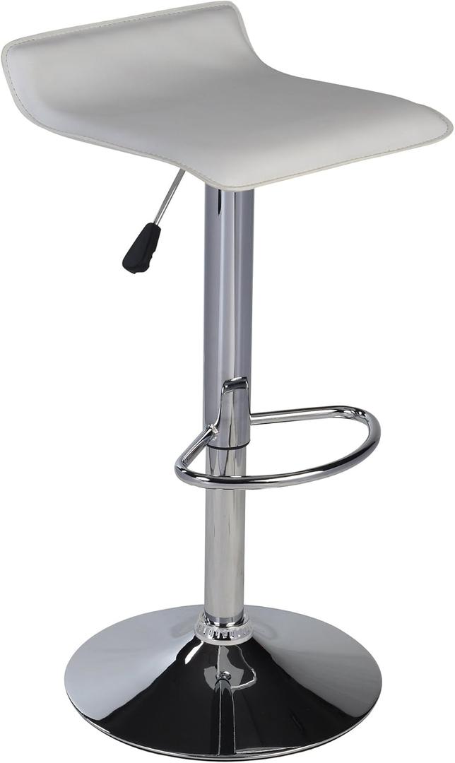 Roundhill Furniture Contemporary Chrome Air Lift Adjustable Swivel Stools with White Seat