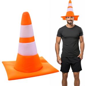 Orange Traffic Cone Hat Halloween Construction Hat Funny Road Worker Unisex Halloween Costume Accessory Headwear for Adult Men Women Party Cosplay