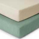 Yoofoss Muslin Crib Sheets for Boys Girls 100% Cotton Fitted Baby Crib Sheet 2 Pack Soft and Breathable for Standard Crib Mattress & Toddler Mattress 24"x38"+5inch.  61×96+13cm Apricot&Green