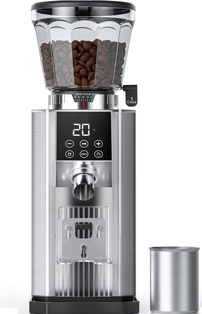 Burr Coffee Bean Grinder for Home Use with 45 Precise Grinding Settings, Espresso Grinder with Height Adjustable Funnel Stand, LED Touch Panel