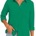Diosun Womens Button Down Shirts Long Sleeve Cotton Stylish Gauze Tops Casual Loose Fit Blouses with Pocket(S, Green) (S)