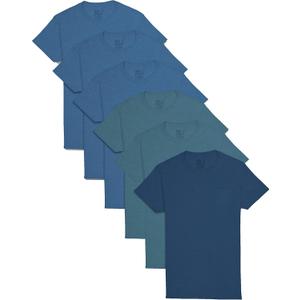 Fruit of the Loom Men's Tee Undershirts, Moisture Wicking & Tag Free, Short Sleeve Pocket T-Shirts, Medium, 4 packs assorted blues