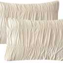 QSH Ruched Pillowcases Queen Size Set of 2, Wheat Shabby Pillow Shams 20"x30", Boho Chic Bedding Pillow Covers Queen Ultra Soft and Breathable Microfiber Pillow Sham Set
