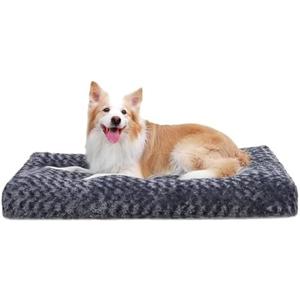 KSIIA Washable Dog Bed Deluxe Plush Dog Crate Beds Comfy Kennel Pad Anti-Slip Pet Sleeping Mat for Large, Jumbo, Medium, Small Dogs Breeds, 35" x 23", Dark Grey