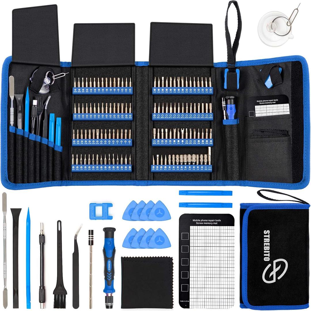 STREBITO Electronics Precision Screwdriver Sets 142-Piece with 120 Bits Magnetic Repair Tool Kit for iPhone, MacBook, Computer, Laptop, PC, Tablet, PS4, Xbox, Nintendo, Game Console (Blue)
