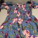 Amegoya Women's Flowy Summer Boho Floral Midi Dress Casual Square Neck Smocked Cottagecore Dress (Blue Floral M)