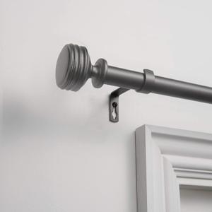 EXCLUSIVE HOME Duke 1" Curtain Rod and Coordinating Finial Set, Gunmetal, Adjustable 36"-72"