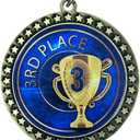 2-1/2 Inch Die-Cast Metal 3rd Place Award Medal with Antique Gold Finish and Red White and Blue Neck Ribbon Trophy Medals Awards Finisher (Pack of 3)