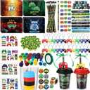 Video Game Party Favors Set Includes Drink Cup with Lid Game Card Pencil Sharpener Eraser Stickers Slap Bracelet Keychain Stamp Sticker Ribbon for Gamer Birthday Party