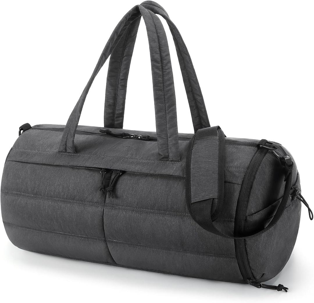 BAGSMART Puffer Gym Bag for Women, Lightweight Duffel with Shoe Compartment, Weekender Bags with Wet Pocket, Workout Overnight Carry on for Travel, Black