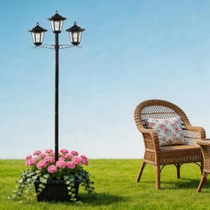 Solar Lamp Post Light with Planter,3-Head Solar Pole Light Outdoor Waterproof for Porch Yard Driveway Garden Patio Decor, Three-headed six-cornered lamp