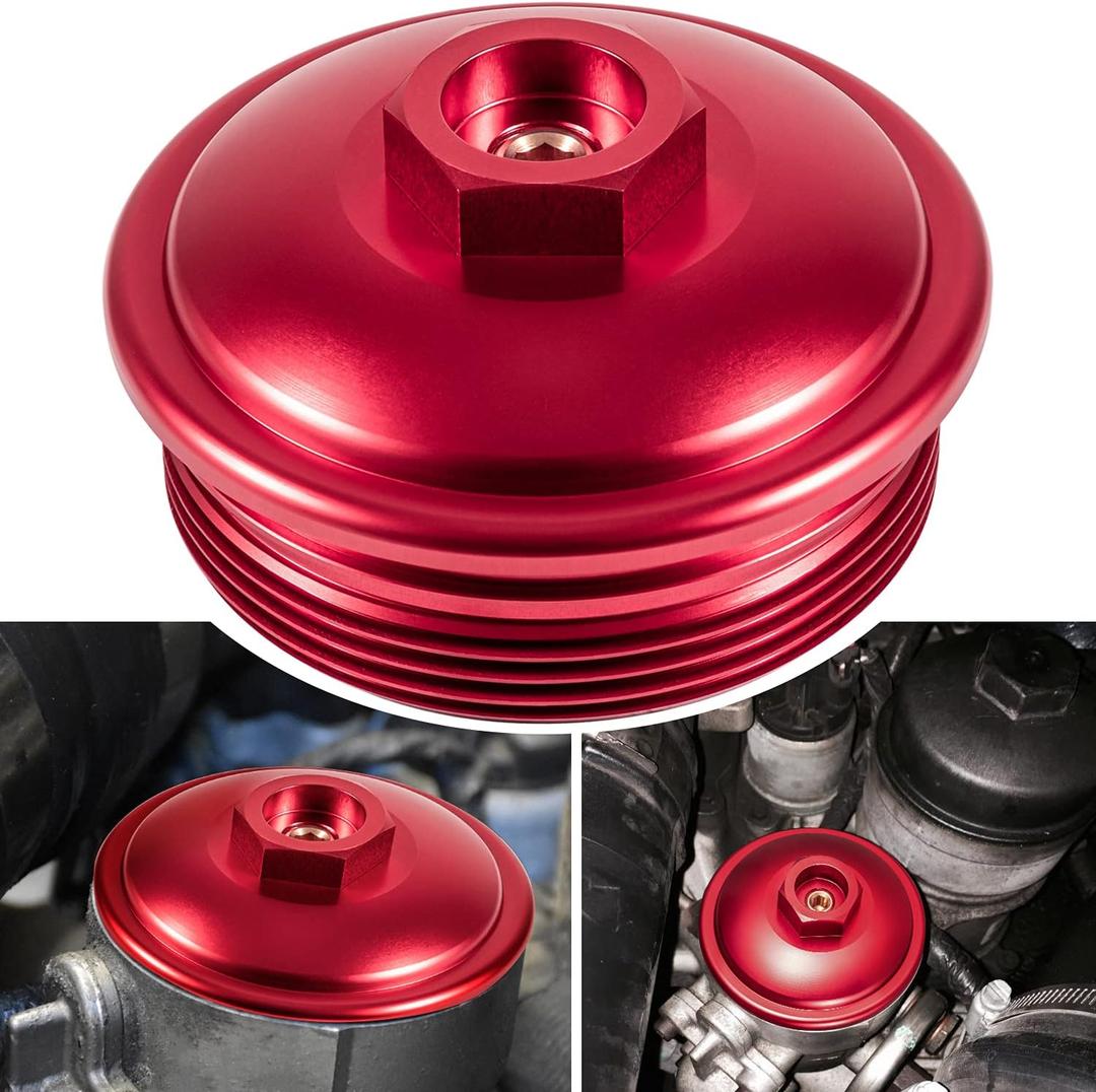 Fuel Filter Cap For Ford 6.0L Powerstroke Diesel 2003-2007 F250 F350 F450 F550 F650 F750 Excursion E150 E250 E350 E450 Billet Aluminum (Red)
