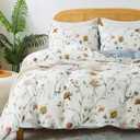 Zusbest Vintage Printed Duvet Cover Set Queen Size 100% Cotton Floral Bedding Wildflower Botanical Pattern Comforter Cover Brown Beige Reversible Bed Cover Crisp Soft All Season 3Pcs, Queen (Meadow Whispers)