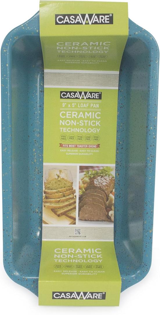 casaWare Loaf Pan 9 x 5-Inch Ceramic Coated Non-Stick, Blue Granite, standard (Blue Granite)