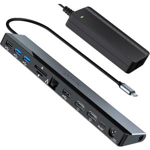 USB C Docking Station Dual Monitor with Power Adapter: NewQ 12-in-1 Thunderbolt 3 | 4 Dock, Dual 4K HDMI, 4 USB, Audio, Ethernet, SD/TF Slot, 18W PD Out, for Mac, HP, Dell, Lenovo, Surface, Asus, Acer