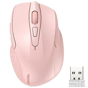 TECKNET Wireless Mouse, 2.4G Ergonomic Optical Mouse, Computer Mouse for Laptop, PC, Computer, Chromebook, Notebook, 6 Buttons, 24 Months Battery Life, 2600 DPI, 5 Adjustment Levels - Pink