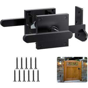 Double Side Gate Latch, Heavy Duty Gate Latch for Wooden Fence, Black Fence Gate Latch with Handles, Left Inswing Gate Latch for Wooden Gates, Vinyl Gate, Backyard, Garden, GL01