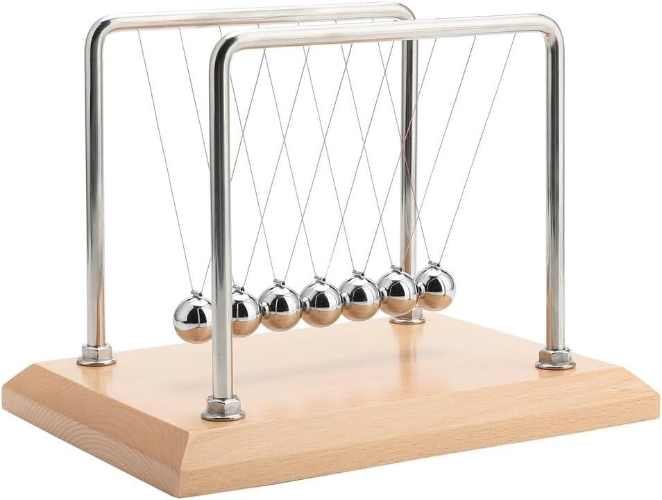 CERROPI Large Newtons Cradle Pendulum with 7 Balls, Physics Perpetual Motion Desk Toys for Office, Calm Down Fidgets, 50+ Sec Swingtime (Beech Base)